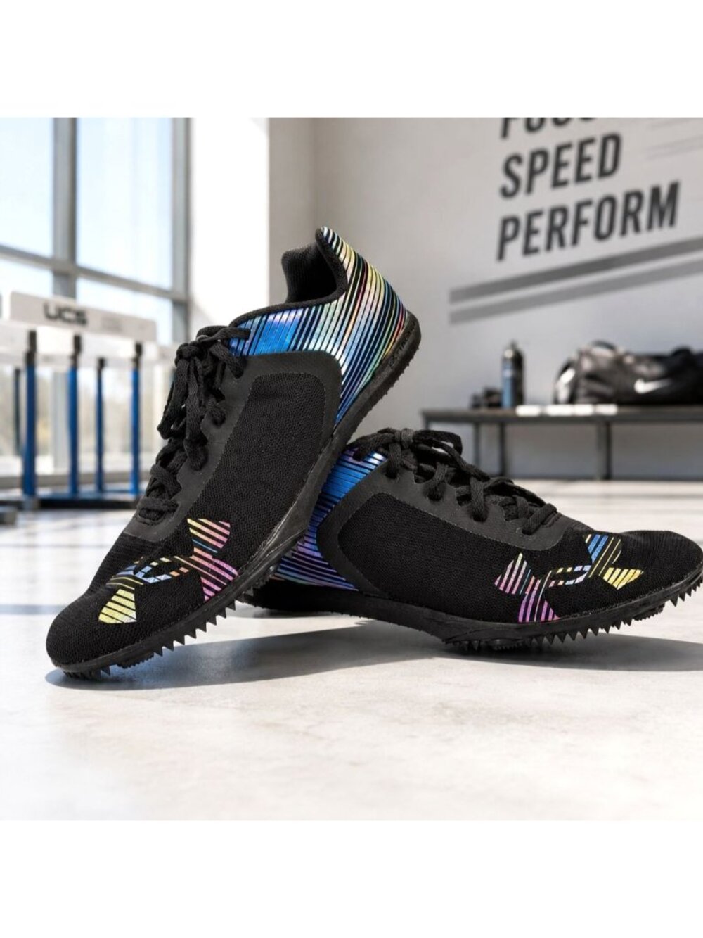 Under Armour Sprint Spikes Track Shoes Black Mens Size 13 Lightweight Running UA